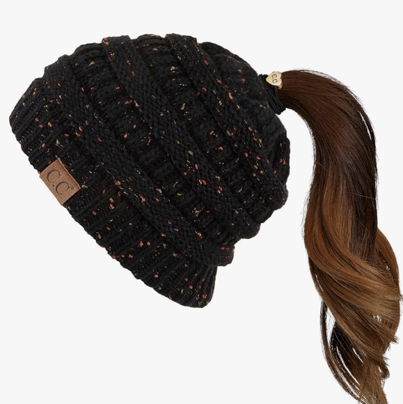 🏷️LAST CHANCE SALE $5 ITEM🏷️CC Ribbed Navy Blue Confetti Ponytail Beanie - Picture 5 of 5